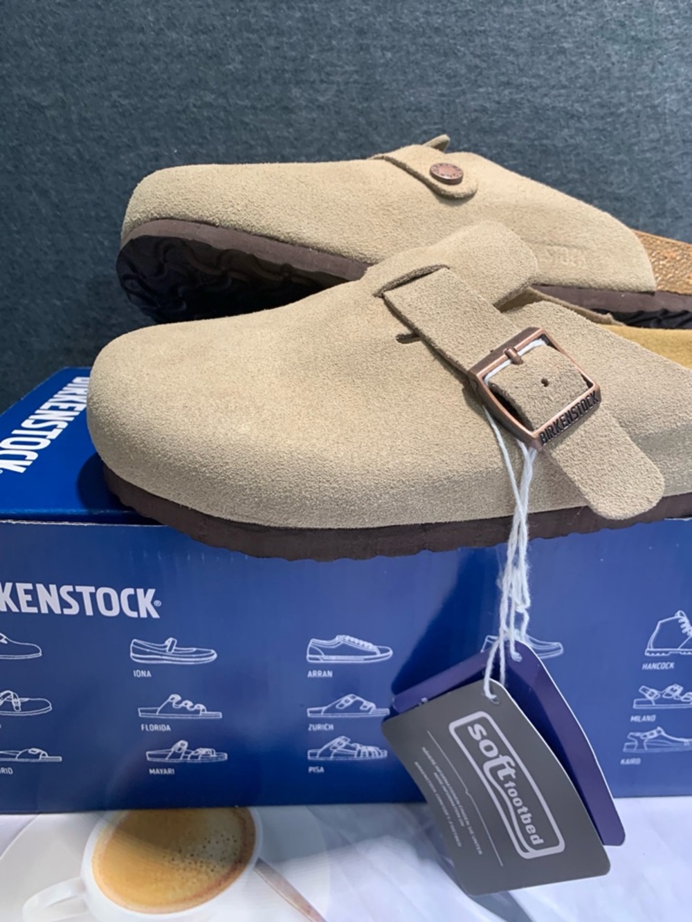 Birkenstock Women's Suede Slip-On Clog Sandals in Tan - Picture 2 of 4